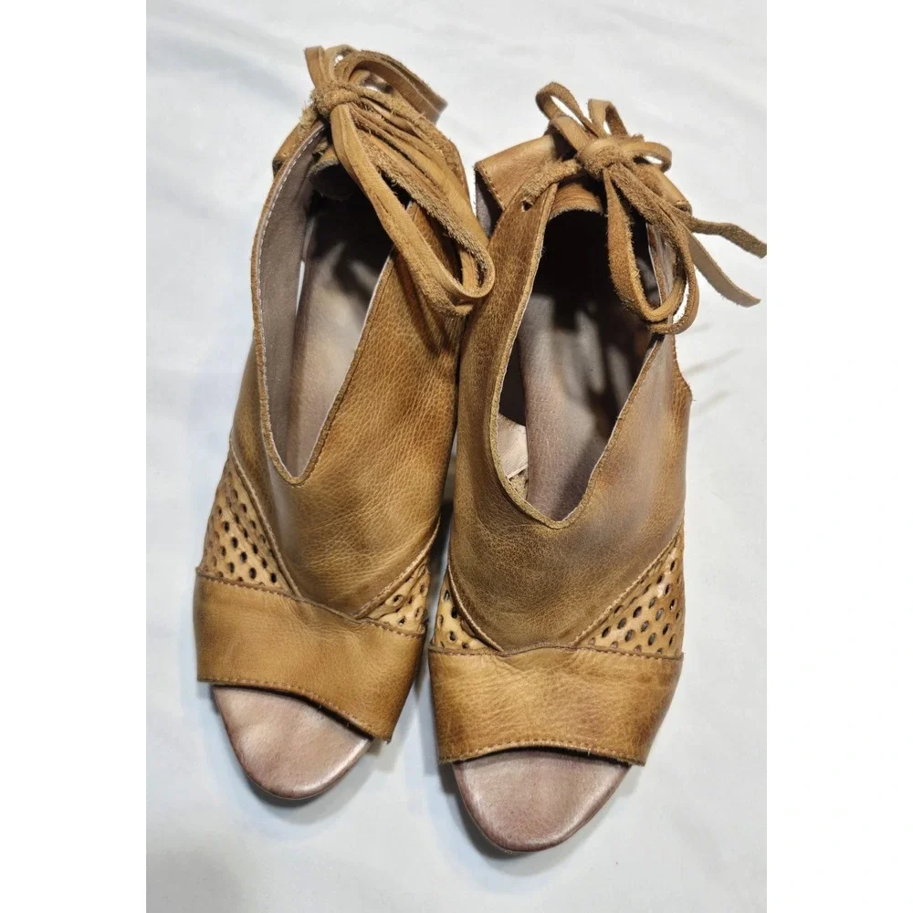Free People Revolver Leather Wood Clog Tie Back Tassle Size EUR 37/US 7 Brown